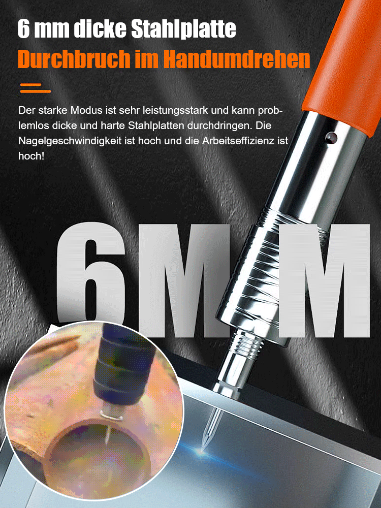 Manuelle Nagelpistole mit Schalldämpfer🎊Hergestellt aus Luftfahrt-Aluminiumlegierung✨, dauert die Befestigung von Gegenständen nur zwei Sekunden⚡. Keine Stromversorgung erforderlich, einfach den Nagel einfügen und den Knopf drücken🌟.