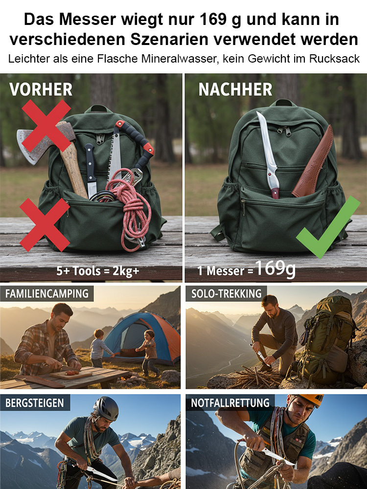 Solinger Messer🌟Eine Klinge aus Solingen, die 50 Jahre hält und nicht bricht🌟Jede Klinge wird 72 Mal geschmiedet🌟Schneidet 10.000 Mal durch Knochen und Fleisch ohne zu reißen🌟