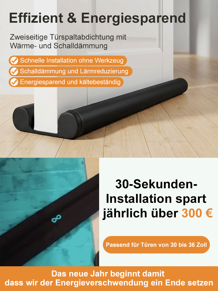 Doppelwirkungs-Dichtungsband für Türunterkante🌟 Entwickelt von Ingenieuren der Technischen Universität Berlin🌟 Erhöht die Raumtemperatur angenehm um 5–10 °C🌟 Kleber- und bohrfrei, dämpft Schritt- und Gesprächslärm effektiv