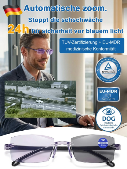 OmniVision Pro Titan-Autofokus-Brille ✨ Automatische Sehstärkenanpassung von -7 bis +7 Dioptrien. 99,9% Blaulichtfilter-Schutz ✨