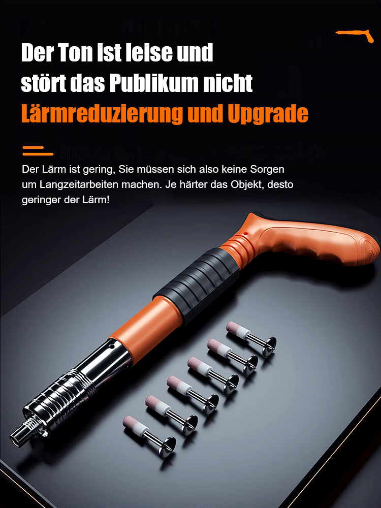 Manuelle Nagelpistole mit Schalldämpfer🎊Hergestellt aus Luftfahrt-Aluminiumlegierung✨, dauert die Befestigung von Gegenständen nur zwei Sekunden⚡. Keine Stromversorgung erforderlich, einfach den Nagel einfügen und den Knopf drücken🌟.