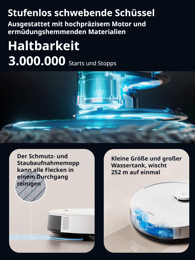 ECOVACS AI-Saugroboter ✨ Reinigt bis zu 500 Quadratmeter mit einer einzigen Ladung ✨ Kann Staub, Haare, Kaffeeflecken und Fett gründlich beseitigen, mit einer Sterilisationsrate von bis zu 99,99% ✨