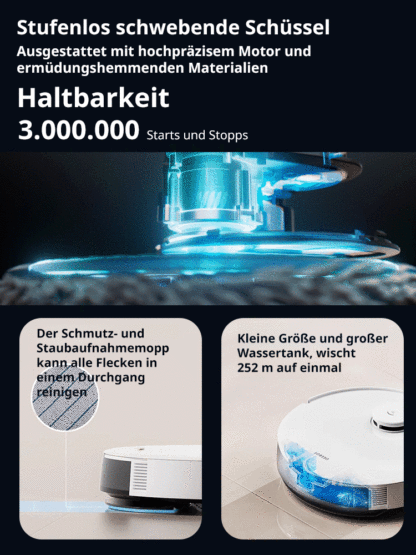 ECOVACS AI-Saugroboter ✨ Reinigt bis zu 500 Quadratmeter mit einer einzigen Ladung ✨ Kann Staub, Haare, Kaffeeflecken und Fett gründlich beseitigen, mit einer Sterilisationsrate von bis zu 99,99% ✨