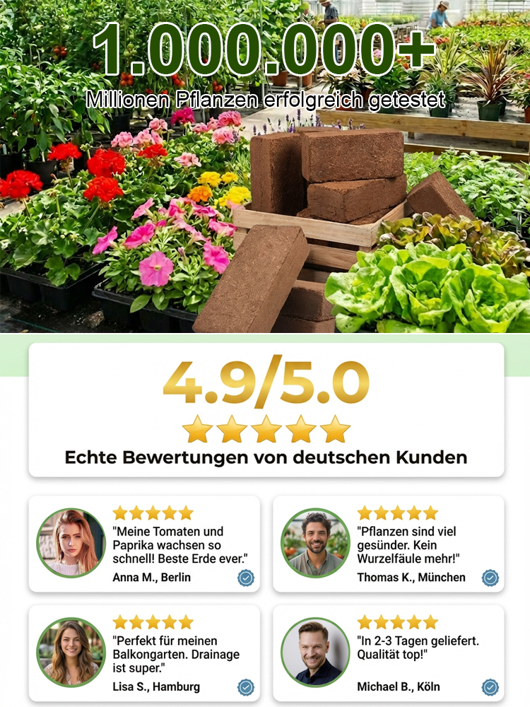 【100% Schädlingsfrei】Premium Kokos-Quellziegel (Ergibt 10L) | Nie wieder Erde schleppen | 5 Jahre Nutzbar & Torffrei | 50% Rabatt + Gratis Messbecher 🪴
