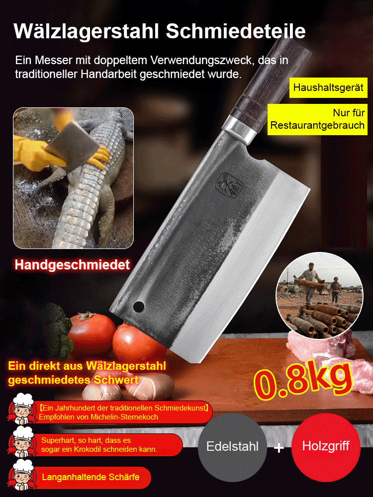 Solinger Schmiedemesserfamilie🌟Jahrhunderte alte geschmiedete Kugellagerstahlmesser🌟Verwendet Kugellagerstahl-Schmiedetechnologie🌟Jedes Messer durchläuft 63 präzise Schmiedeprozesse🌟Nach 10.000 Schnitten bleibt es scharf🌟