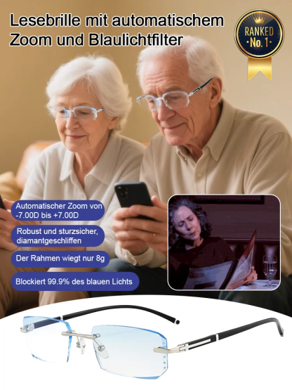 Diamantrahmen-Automatik-Fokuslesebrille ✨ Neueste Technologie des Deutschen Optischen Instituts✨Verbessern Sie Ihr Seherlebnis🌟Intelligente Autofokus-Blaulichtbrille, passt sich automatisch Ihrer Sehstärke an.✨Keine Augenuntersuchung nötig.
