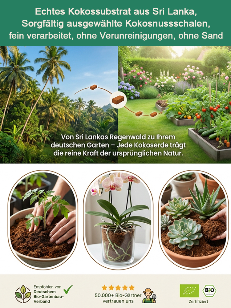 【100% Schädlingsfrei】Premium Kokos-Quellziegel (Ergibt 10L) | Nie wieder Erde schleppen | 5 Jahre Nutzbar & Torffrei | 50% Rabatt + Gratis Messbecher 🪴