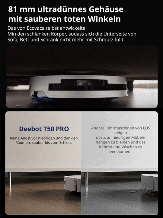 ECOVACS AI-Saugroboter ✨ Reinigt bis zu 500 Quadratmeter mit einer einzigen Ladung ✨ Kann Staub, Haare, Kaffeeflecken und Fett gründlich beseitigen, mit einer Sterilisationsrate von bis zu 99,99% ✨