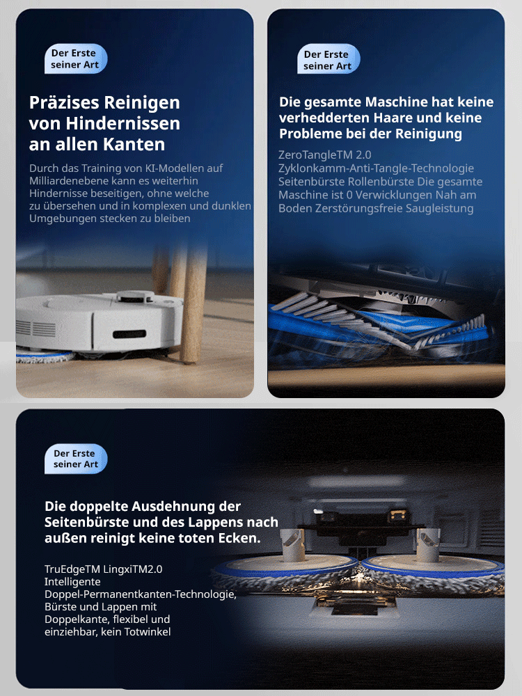 ECOVACS AI-Saugroboter ✨ Reinigt bis zu 500 Quadratmeter mit einer einzigen Ladung ✨ Kann Staub, Haare, Kaffeeflecken und Fett gründlich beseitigen, mit einer Sterilisationsrate von bis zu 99,99% ✨