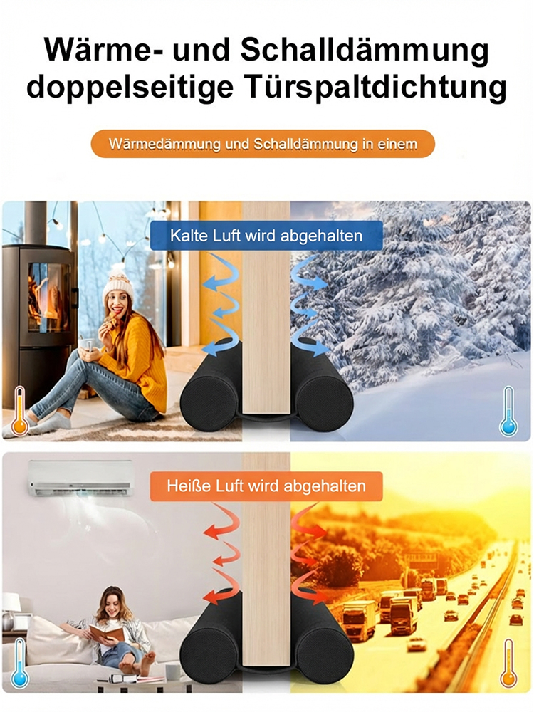 Doppelwirkungs-Dichtungsband für Türunterkante🌟 Entwickelt von Ingenieuren der Technischen Universität Berlin🌟 Erhöht die Raumtemperatur angenehm um 5–10 °C🌟 Kleber- und bohrfrei, dämpft Schritt- und Gesprächslärm effektiv
