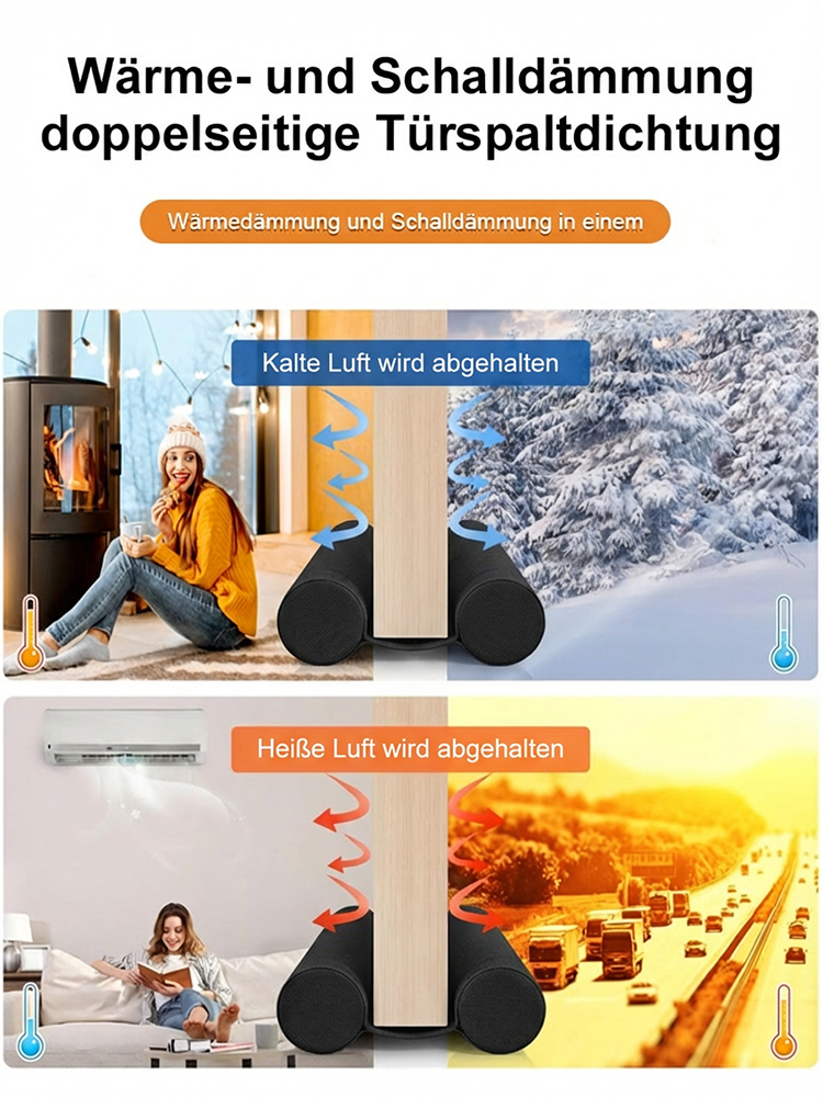 Doppelwirkungs-Dichtungsband für Türunterkante🌟 Entwickelt von Ingenieuren der Technischen Universität Berlin🌟 Erhöht die Raumtemperatur angenehm um 5–10 °C🌟 Kleber- und bohrfrei, dämpft Schritt- und Gesprächslärm effektiv