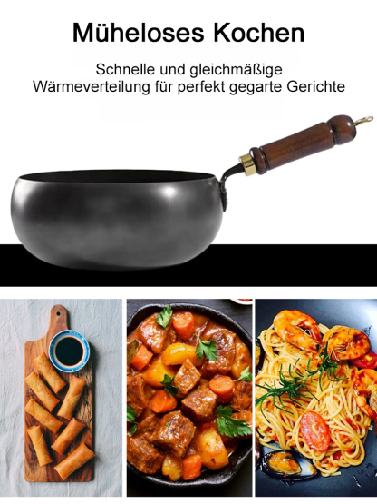 Handgeschmiedet mit 10.000 Schlägen 🌟 Bietet perfekte Kochergebnisse ohne Öl 🌟 Behält über fünfzig Jahre hinweg eine hervorragende Leistung bei 🌟