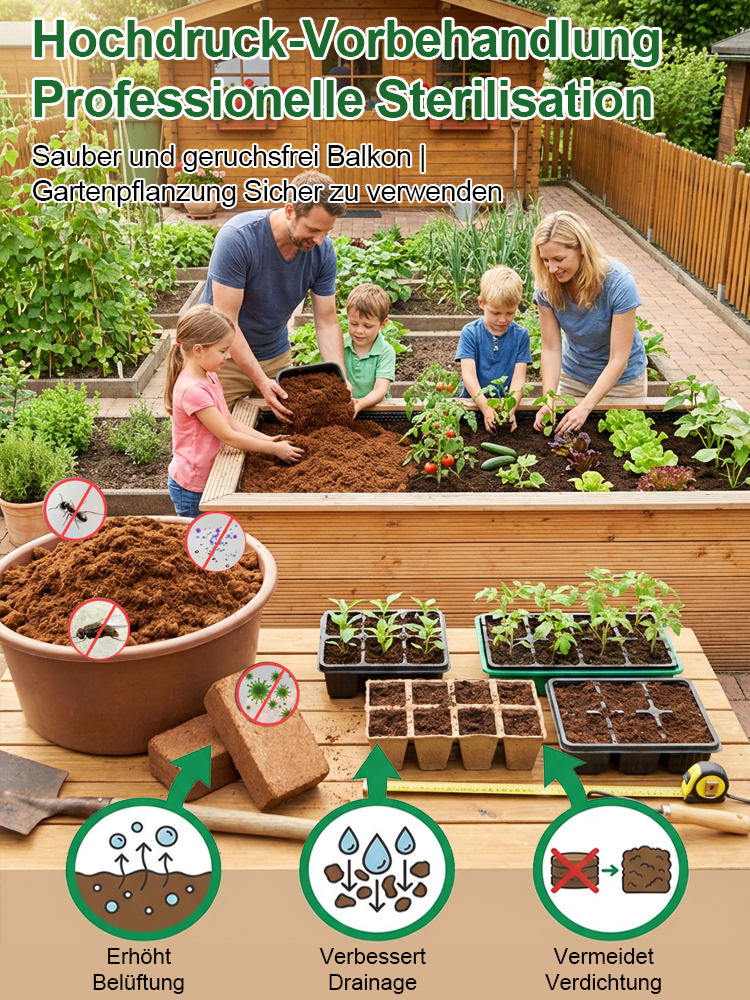 【100% Schädlingsfrei】Premium Kokos-Quellziegel (Ergibt 10L) | Nie wieder Erde schleppen | 5 Jahre Nutzbar & Torffrei | 50% Rabatt + Gratis Messbecher 🪴