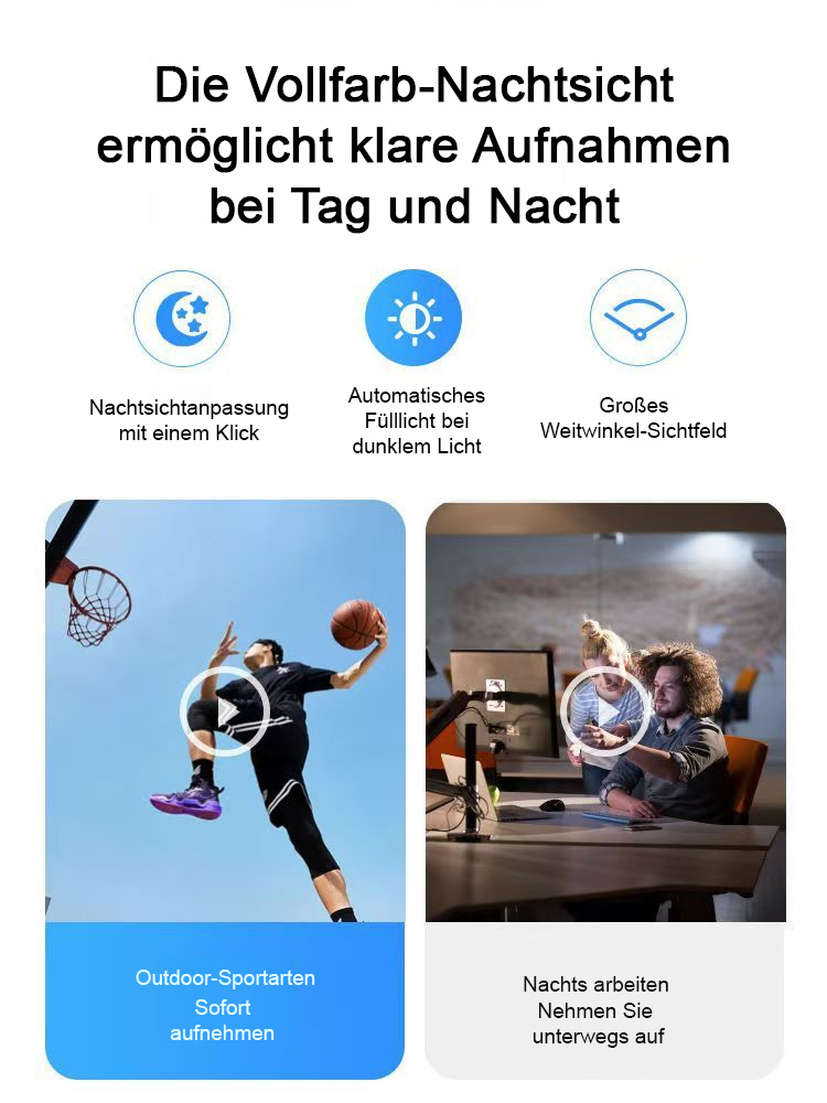 Selbst bei einem Stromausfall kann es den ganzen Tag lang weiter aufzeichnen. 🌟 In Kombination mit dem selbst entwickelten Starlight-CMOS und der Infrarot-Aufhellungstechnologie kann es auch in völliger Dunkelheit klare Aufnahmen machen. 🌟