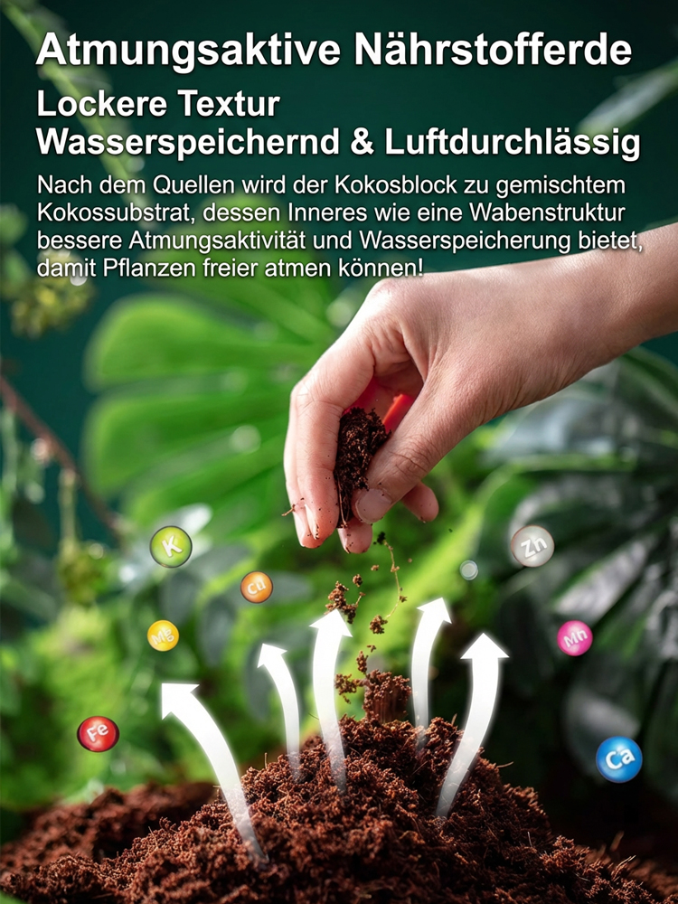 【100% Schädlingsfrei】Premium Kokos-Quellziegel (Ergibt 10L) | Nie wieder Erde schleppen | 5 Jahre Nutzbar & Torffrei | 50% Rabatt + Gratis Messbecher 🪴