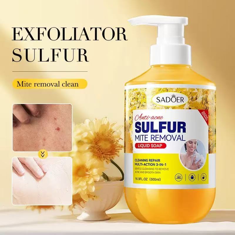 SADOER Anti-Acne Sulfur Mite Removal Liquid Soap （500ml)