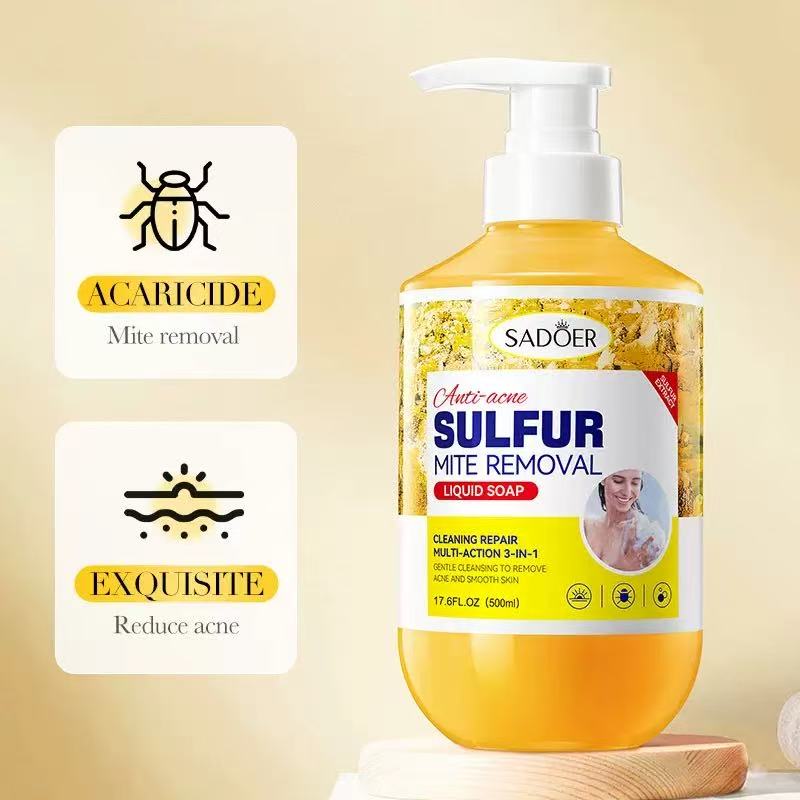 SADOER Anti-Acne Sulfur Mite Removal Liquid Soap （500ml)