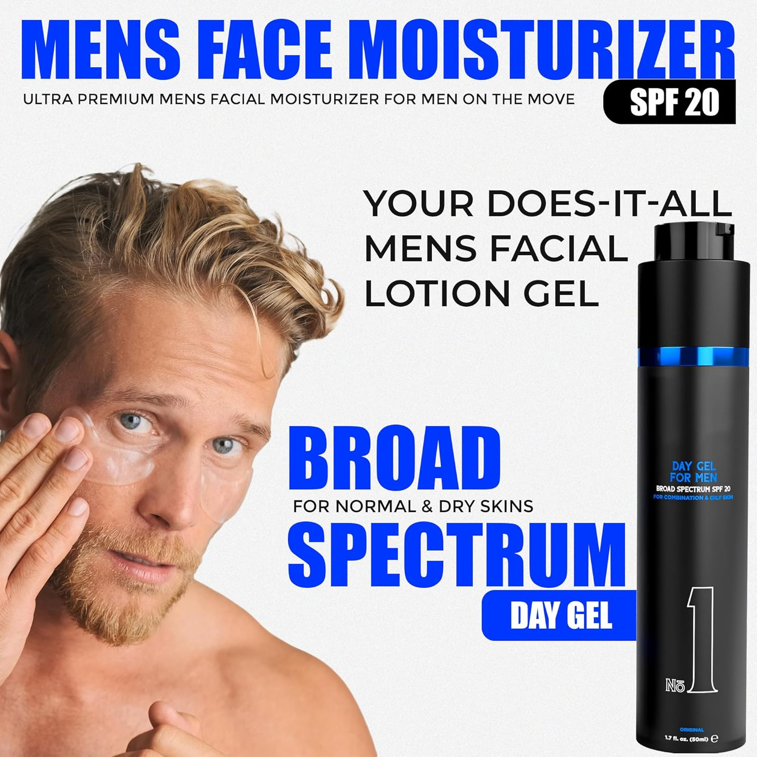 No.1 Day Gel Moisturizer for Face, SPF 20, Sunscreen & Moisturizer for Men