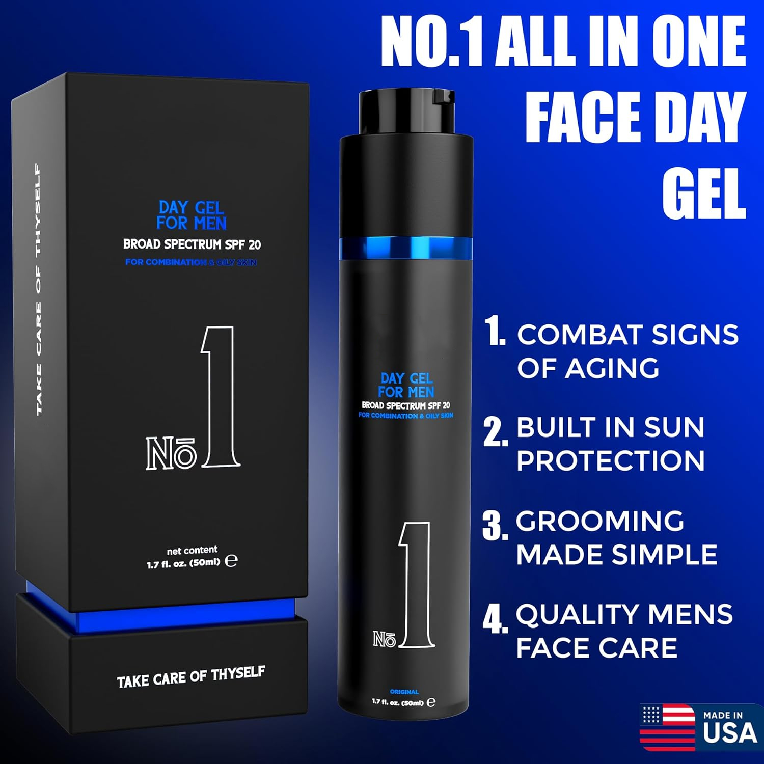 No.1 Day Gel Moisturizer for Face, SPF 20, Sunscreen & Moisturizer for Men