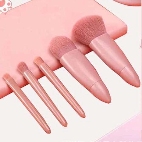 Easy-taken Travel Makeup Brush Set, COSHINE 5pcs Mini Complete Function Cosmetic Brushes Kit (5pcs with holder)