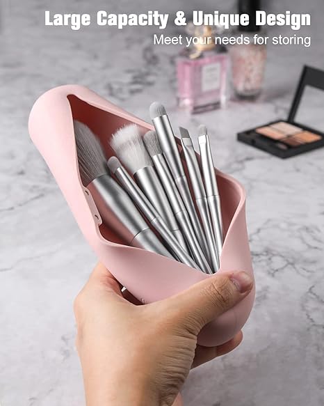 FERYES Large Travel Makeup Brush Holder with 4Pcs Makeup Brushes