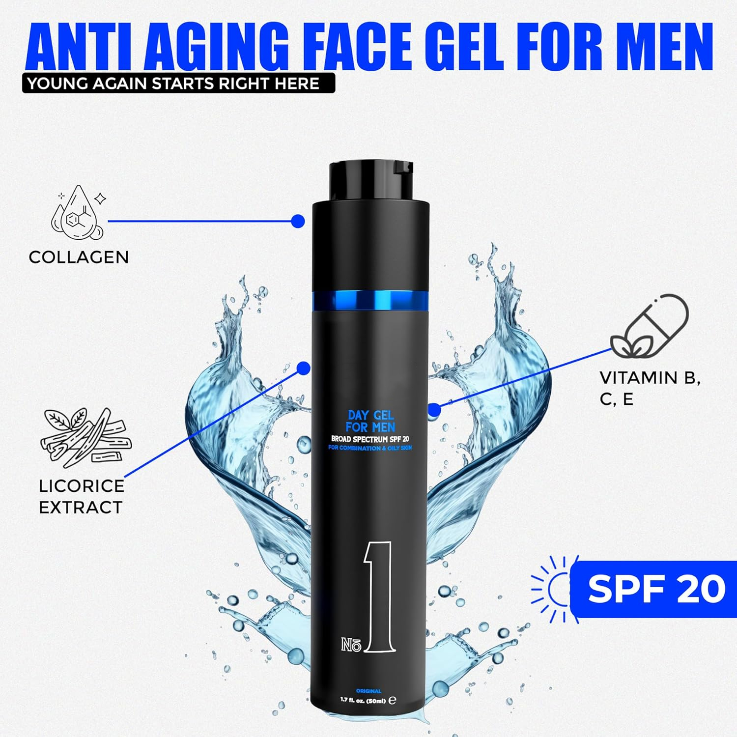 No.1 Day Gel Moisturizer for Face, SPF 20, Sunscreen & Moisturizer for Men