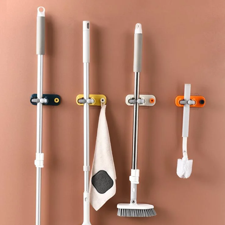 2pcs wall-mounted non-punching automatic grip mop holder