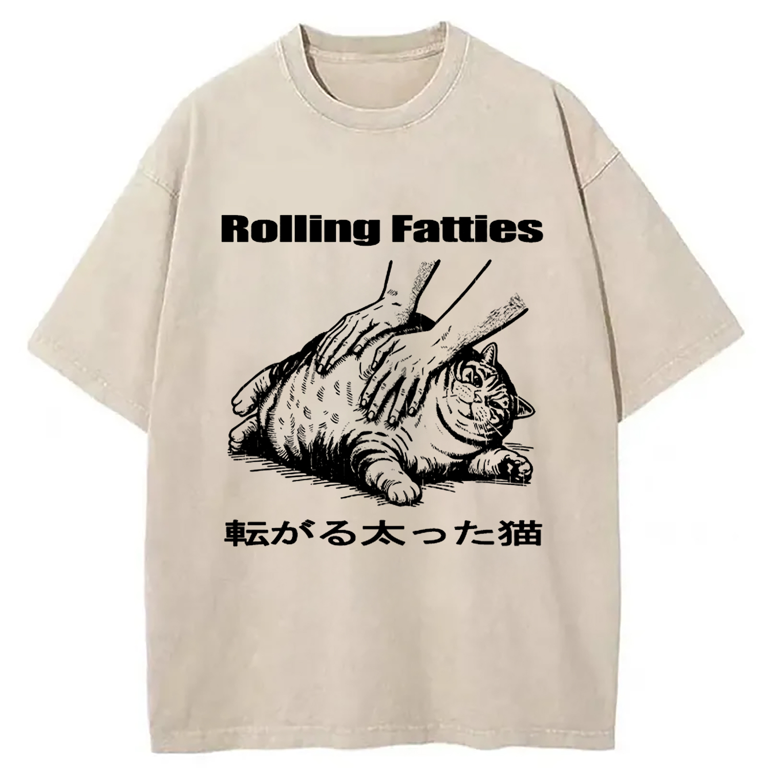 Tokyo-Assassin Rolling Fatties Cat Washed T-Shirt-Tokyo-Assassin