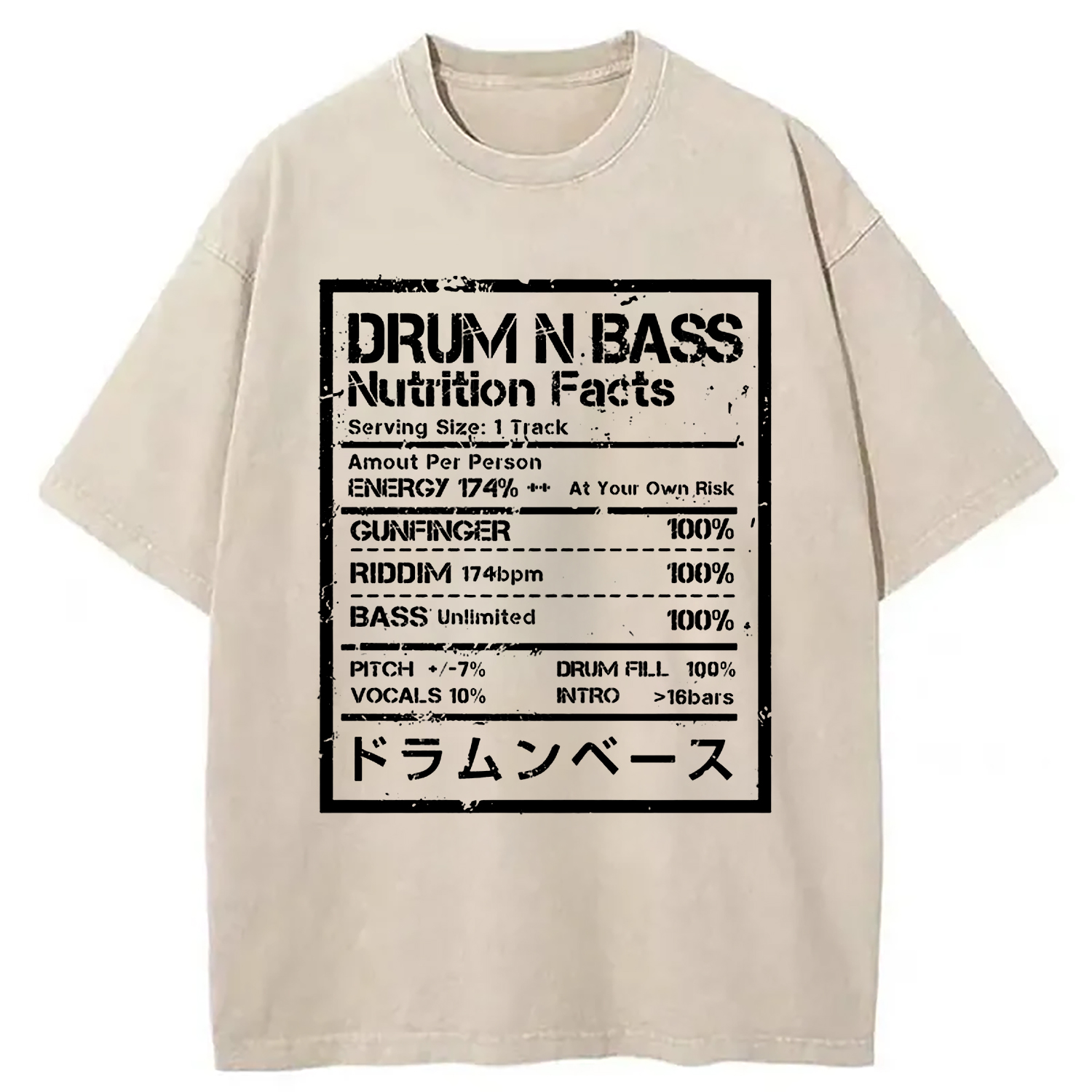 Tokyo-Assassin Drum&Bass Nutrition Facts Washed T-Shirt-Tokyo-Assassin
