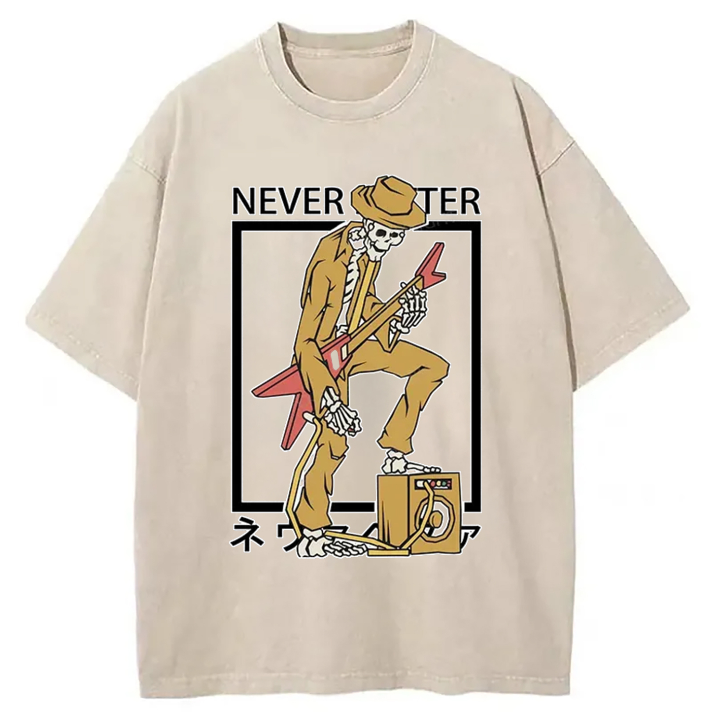 Tokyo-Assassin Skeleton Playing Electric Guitar Washed T-Shirt-Tokyo-Assassin