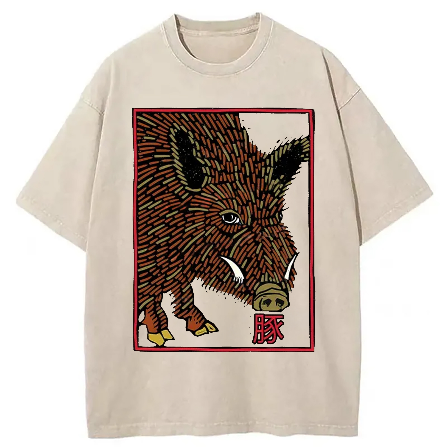 Tokyo-Assassin Woodcut Pig Washed T-Shirt-Tokyo-Assassin