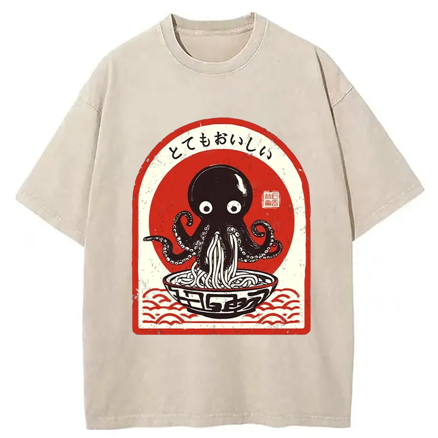 Tokyo-Assassin Ramen Lover Octopus Washed T-Shirt-Tokyo-Assassin