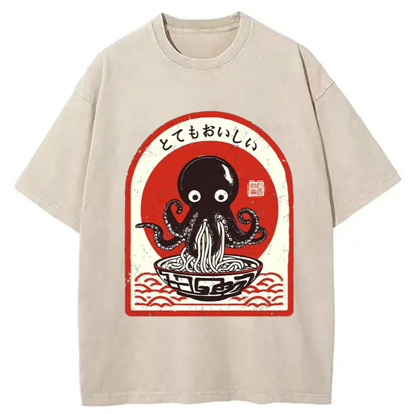 Tokyo-Assassin Ramen Lover Octopus Washed T-Shirt-Tokyo-Assassin