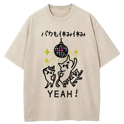 Tokyo-Assassin Cats Dancing Funny Washed T-Shirt-Tokyo-Assassin