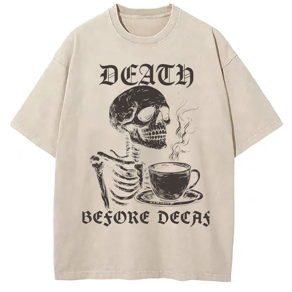 Tokyo-Assassin Death Before Decaf Skeleton Coffee Washed T-Shirt-Tokyo Assassin