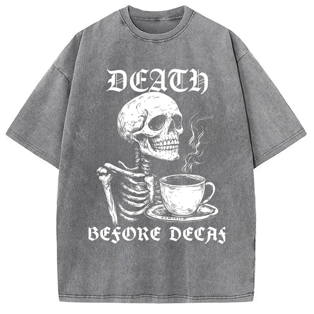 Tokyo-Assassin Death Before Decaf Skeleton Coffee Washed T-Shirt-Tokyo Assassin
