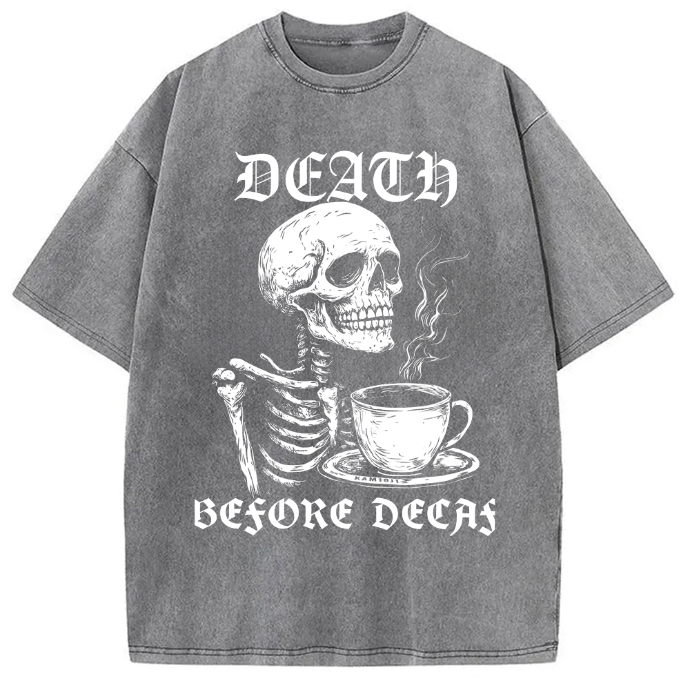 Tokyo-Assassin Death Before Decaf Skeleton Coffee Washed T-Shirt-Tokyo Assassin