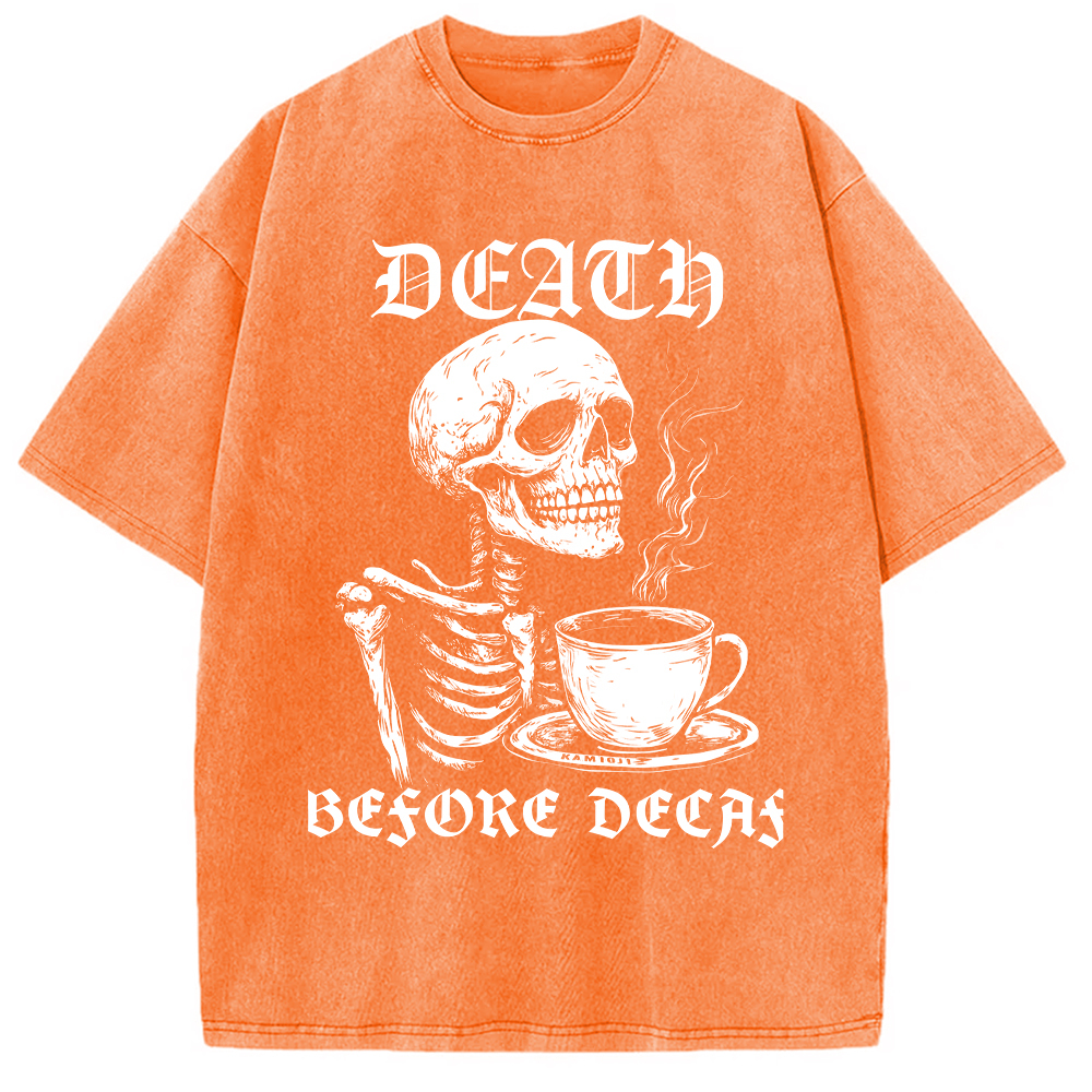Tokyo-Assassin Death Before Decaf Skeleton Coffee Washed T-Shirt-Tokyo Assassin