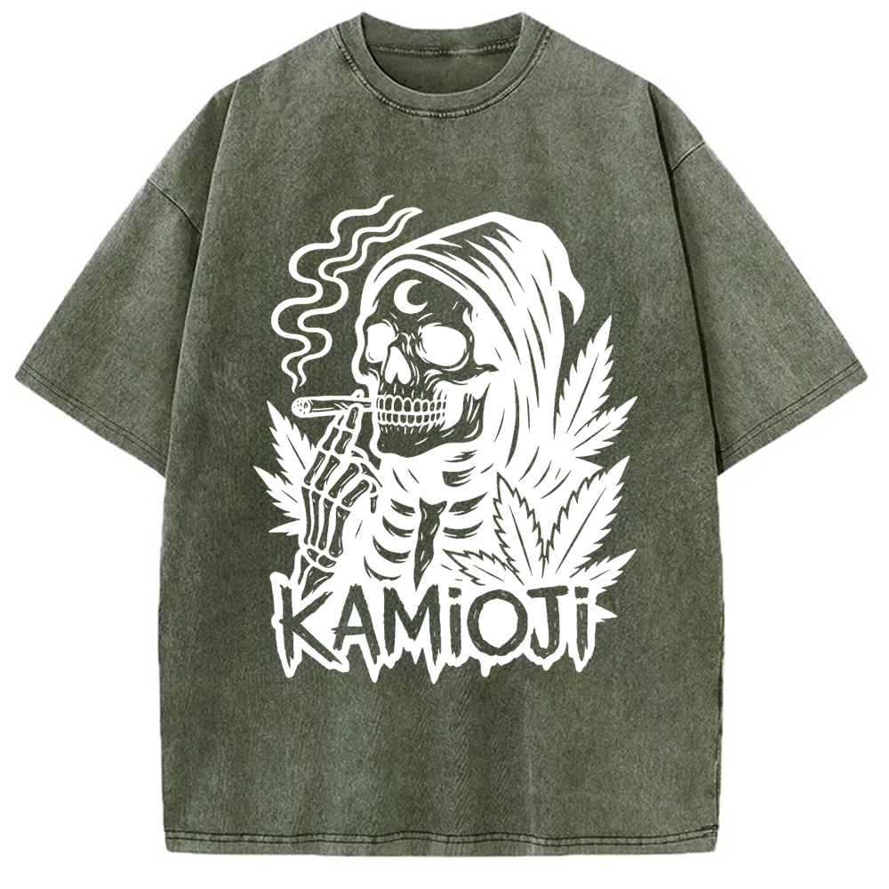 Tokyo-Assassin Stoner Skeleton Witchy Grim Washed T-Shirt-Tokyo Assassin