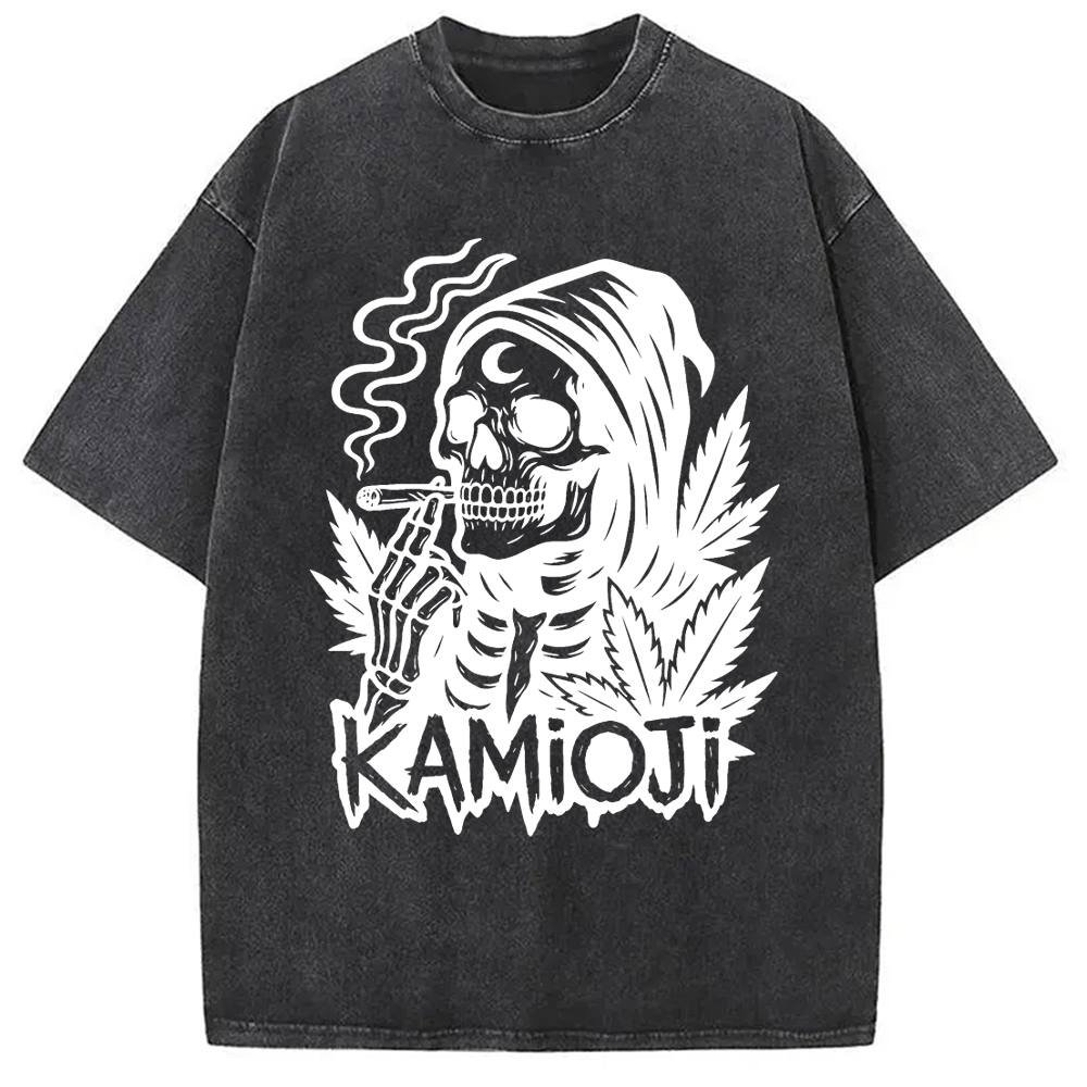 Tokyo-Assassin Stoner Skeleton Witchy Grim Washed T-Shirt-Tokyo Assassin