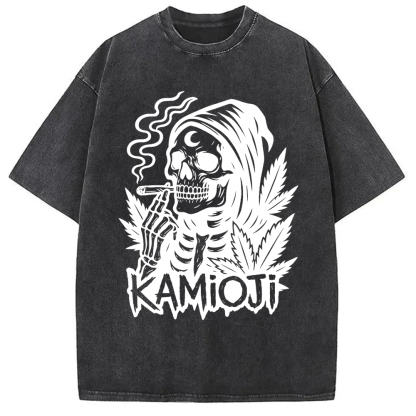 Tokyo-Assassin Stoner Skeleton Witchy Grim Washed T-Shirt-Tokyo Assassin