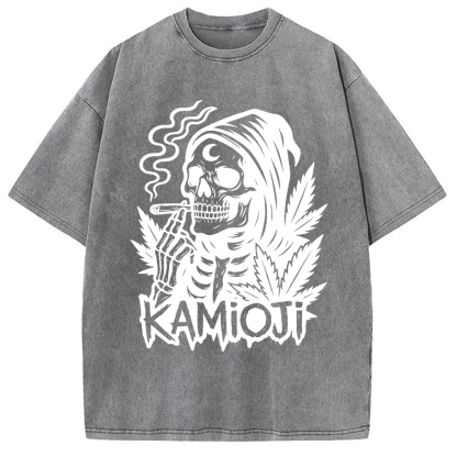 Tokyo-Assassin Stoner Skeleton Witchy Grim Washed T-Shirt-Tokyo Assassin