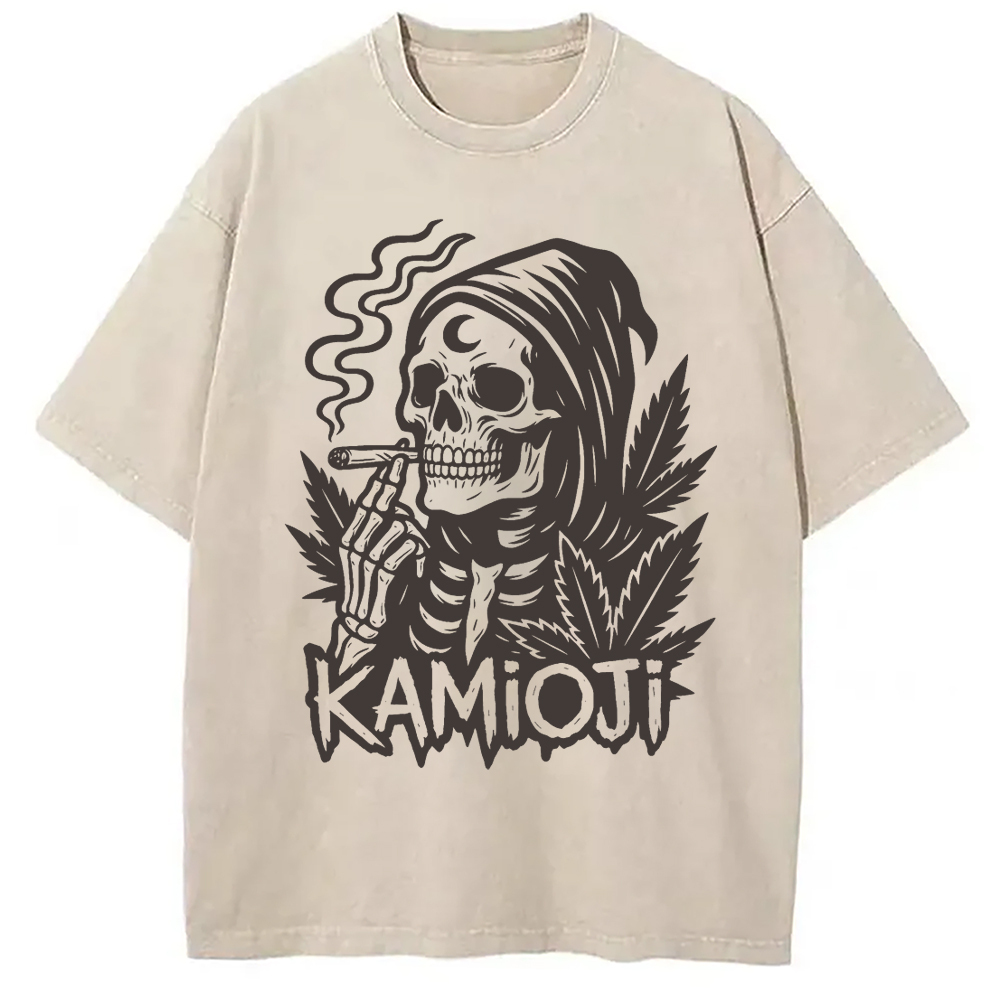 Tokyo-Assassin Stoner Skeleton Witchy Grim Washed T-Shirt-Tokyo Assassin