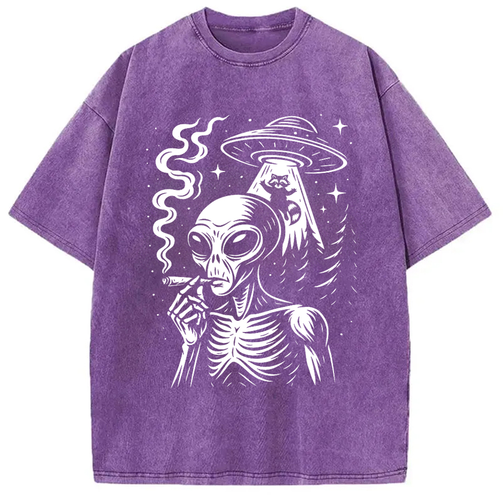 Tokyo-Assassin Stoner Alien UFO Raccoon Washed T-Shirt-Tokyo Assassin