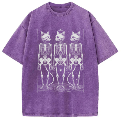 Tokyo-Assassin Tarot Cat Skeleton Washed T-Shirt-Tokyo-Assassin