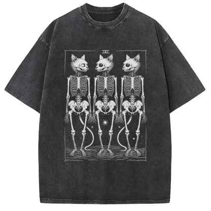 Tokyo-Assassin Tarot Cat Skeleton Washed T-Shirt-Tokyo-Assassin
