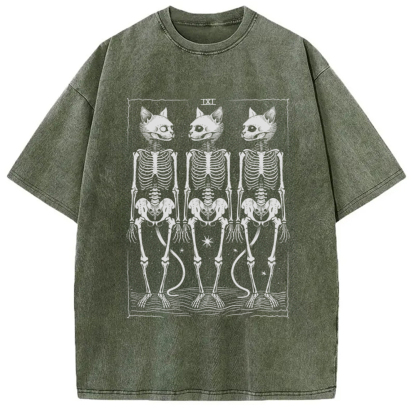 Tokyo-Assassin Tarot Cat Skeleton Washed T-Shirt-Tokyo-Assassin