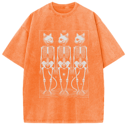 Tokyo-Assassin Tarot Cat Skeleton Washed T-Shirt-Tokyo-Assassin