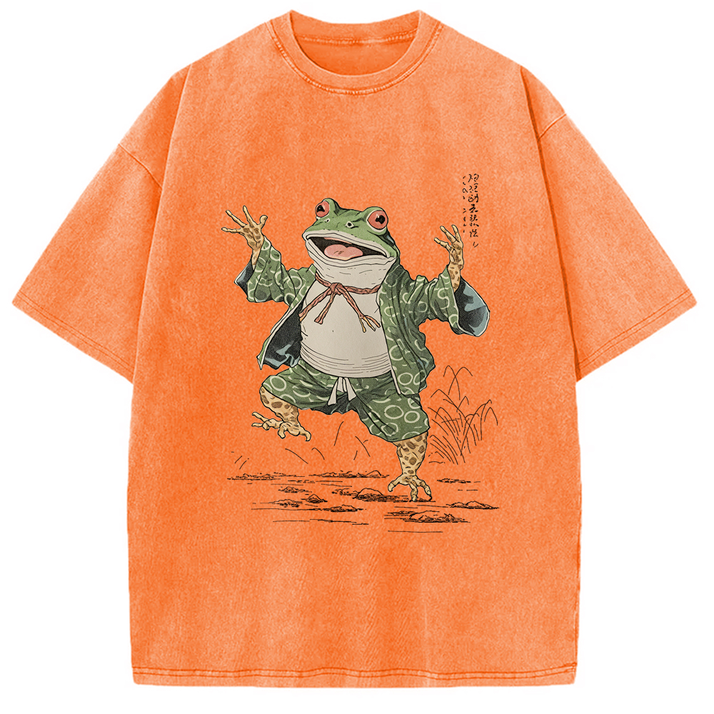 Tokyo-Assassin Frog Dancing Japanese Art Vintage Washed T-Shirt-Tokyo-Assassin