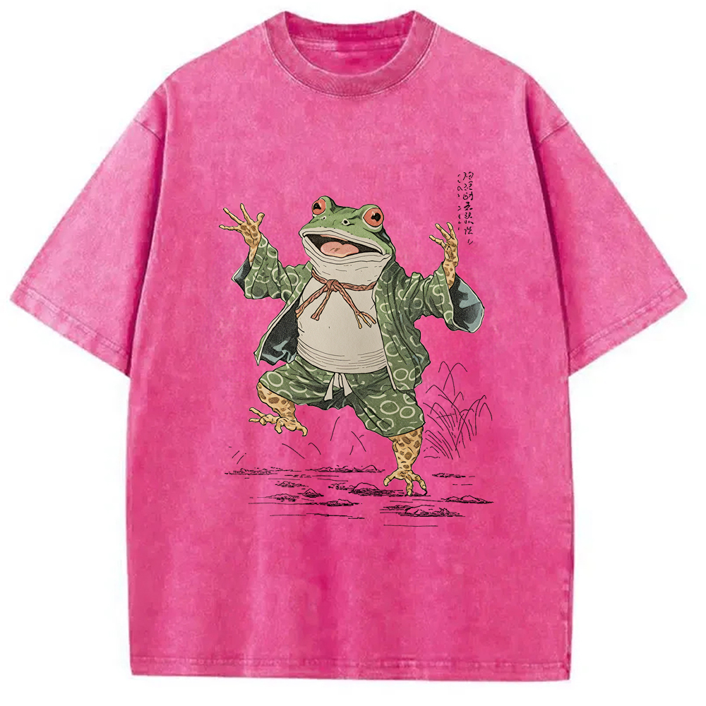 Tokyo-Assassin Frog Dancing Japanese Art Vintage Washed T-Shirt-Tokyo-Assassin